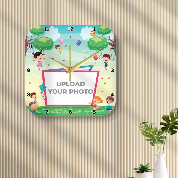 Custom Kids Curved Square Shaped Photo Wall Clock