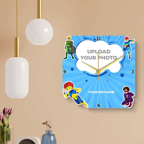 Custom Kids Super Fan Boy Shaped Photo Wall Clock