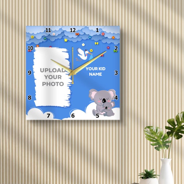 Custom Kids Square Shaped Kids Photo Wall Clock