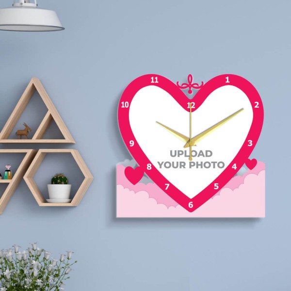 Custom Pink Colored Border Love Shapped Wall Clock