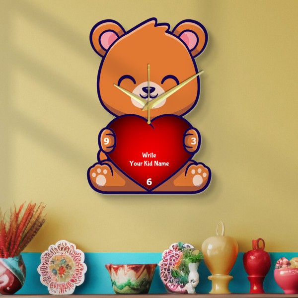 Custom Baby Teddy Bear with Heart Clock Design Photo Wall Clock