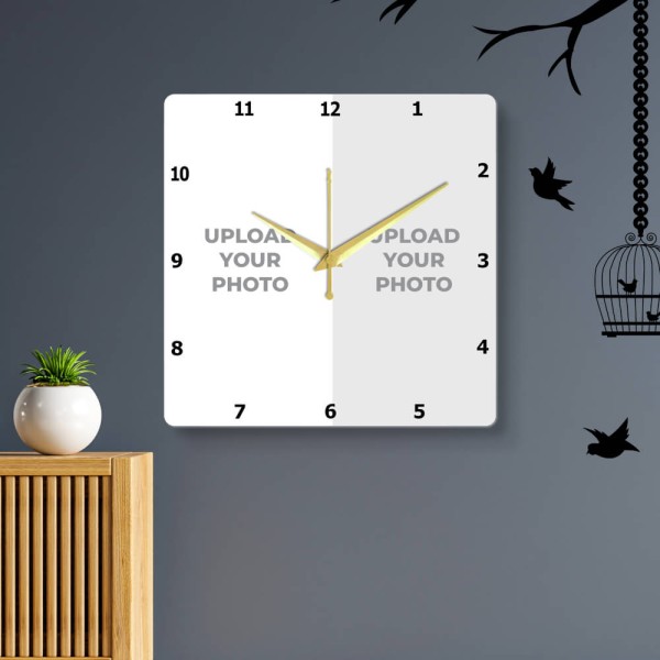 Custom Square Double Picture Upload Clock Design Photo Wall Clock