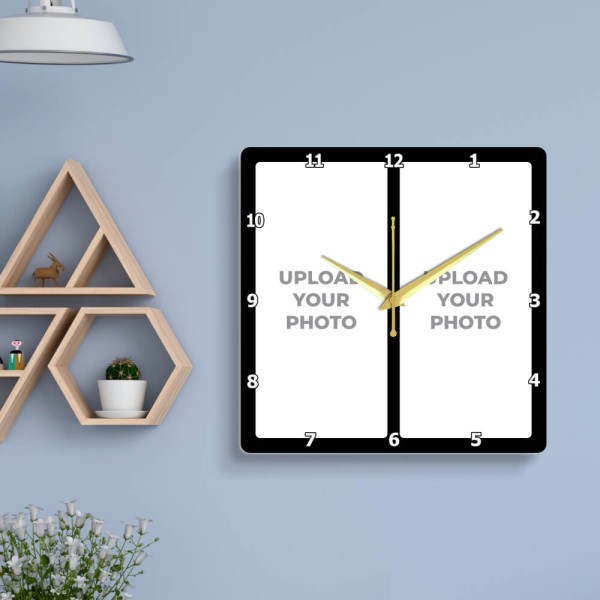 Custom Thick Bordered Square Clock Design Photo Wall Clock