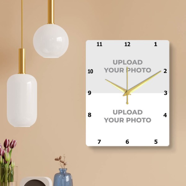 Custom Portrait Double Picture Upload Clock Design Photo Wall Clock
