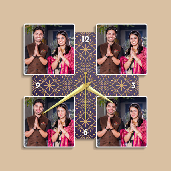 Custom Four pics squared on square shaped design - Printshoppy Wall Clocks