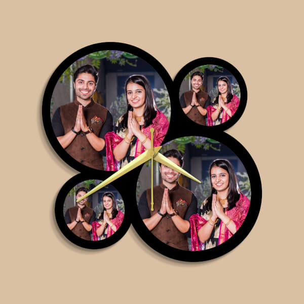 Custom Four pics circle shaped with custom color design - Printshoppy Wall Clocks