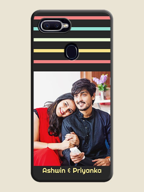 Custom Color Stripes with Photo and Text on Photo on Space Black Soft Matte Mobile Case - Oppo A12