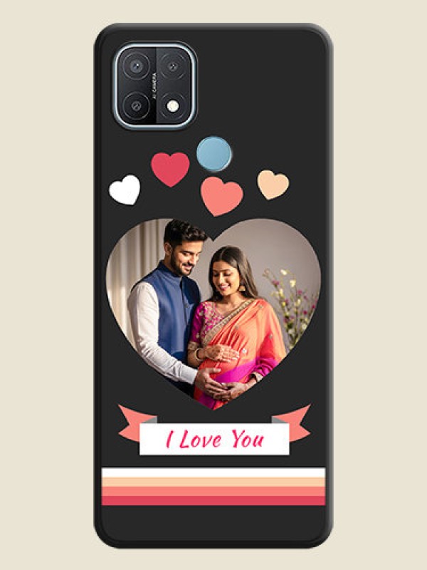 Custom Love Shaped Photo with Colorful Stripes on Personalised Space Black Soft Matte Cases - Oppo A15