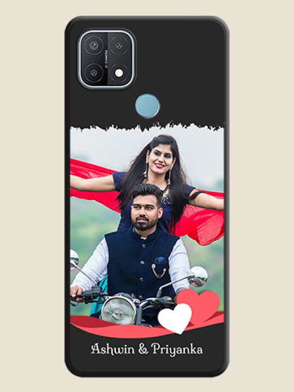 Custom Pin Color Love Shaped Ribbon Design with Text on Space Black Custom Soft Matte Phone Back Cover - Oppo A15