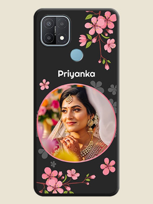 Custom Round Image with Pink Color Floral Design on Photo on Space Black Soft Matte Back Cover - Oppo A15