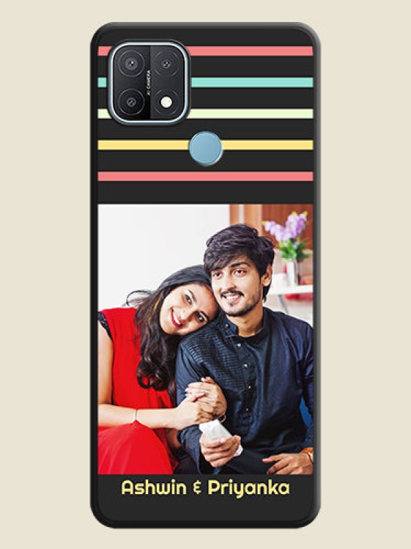 Custom Color Stripes with Photo and Text on Photo on Space Black Soft Matte Mobile Case - Oppo A15