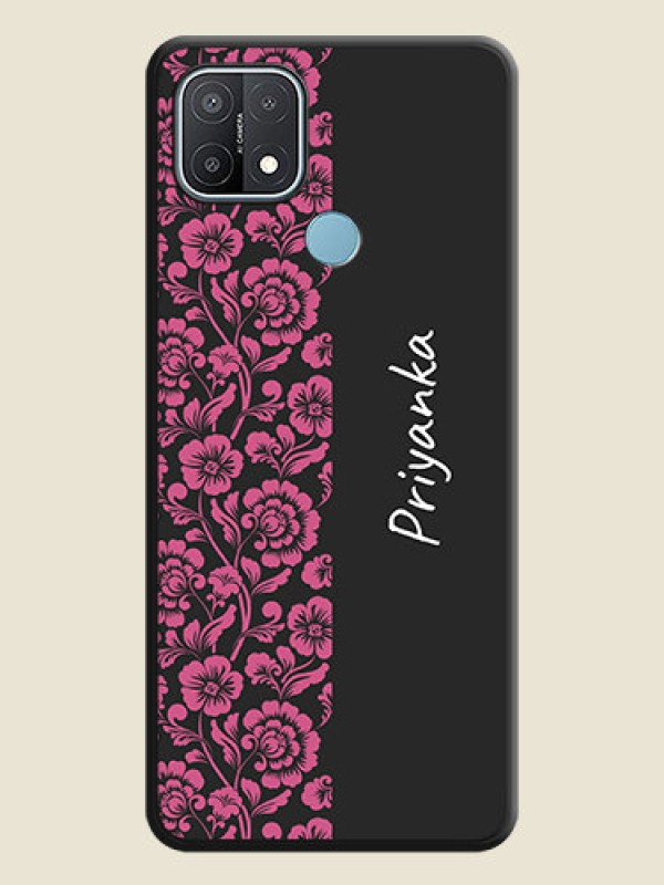 Custom Pink Floral Pattern Design With Custom Text On Space Black Personalized Soft Matte Phone Covers -Oppo A15