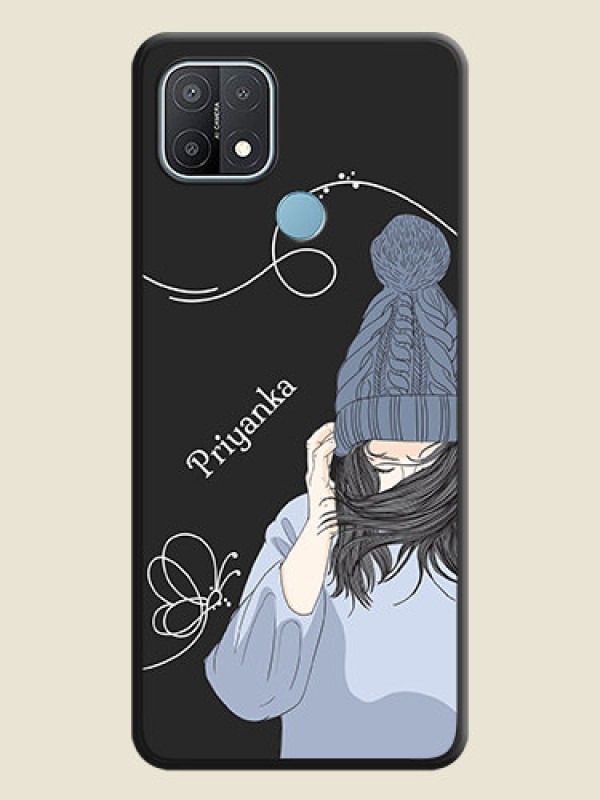 Custom Girl With Blue Winter Outfiit Custom Text Design On Space Black Personalized Soft Matte Phone Covers -Oppo A15