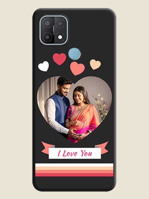 Custom Love Shaped Photo with Colorful Stripes on Personalised Space Black Soft Matte Cases - Oppo A15s