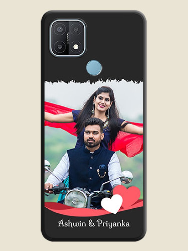 Custom Pin Color Love Shaped Ribbon Design with Text on Space Black Custom Soft Matte Phone Back Cover - Oppo A15s