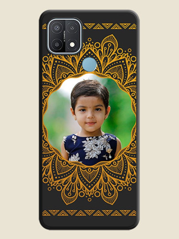 Custom Round Image with Floral Design on Photo on Space Black Soft Matte Mobile Cover - Oppo A15s