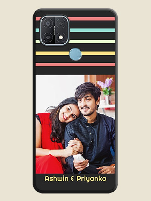Custom Color Stripes with Photo and Text on Photo on Space Black Soft Matte Mobile Case - Oppo A15s