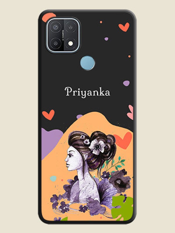 Custom Namecase For Her With Fancy Lady Image On Space Black Personalized Soft Matte Phone Covers -Oppo A15S