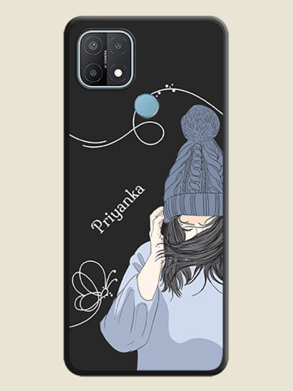 Custom Girl With Blue Winter Outfiit Custom Text Design On Space Black Personalized Soft Matte Phone Covers -Oppo A15S