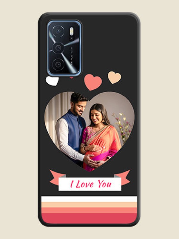 Custom Love Shaped Photo with Colorful Stripes on Personalised Space Black Soft Matte Cases - Oppo A16