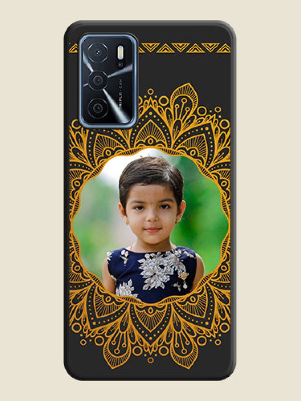 Custom Round Image with Floral Design on Photo on Space Black Soft Matte Mobile Cover - Oppo A16