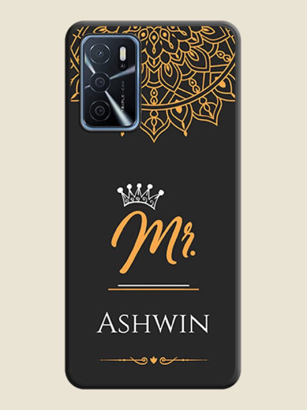 Custom Mr Name with Floral Design  on Personalised Space Black Soft Matte Cases - Oppo A16