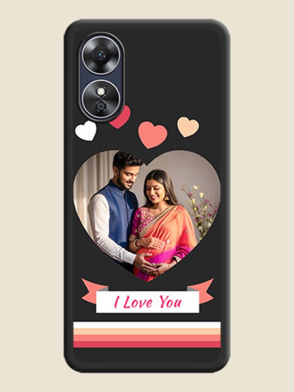 Custom Love Shaped Photo with Colorful Stripes on Personalised Space Black Soft Matte Cases - Oppo A17