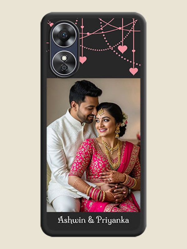 Custom Pink Love Hangings with Text on Space Black Custom Soft Matte Back Cover - Oppo A17