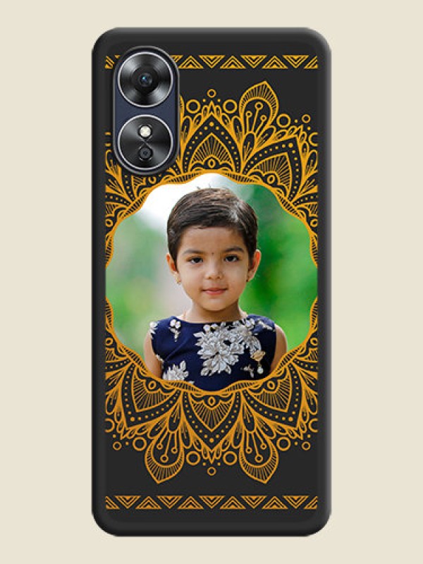 Custom Round Image with Floral Design on Photo on Space Black Soft Matte Mobile Cover - Oppo A17