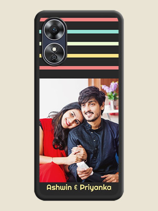 Custom Color Stripes with Photo and Text on Photo on Space Black Soft Matte Mobile Case - Oppo A17