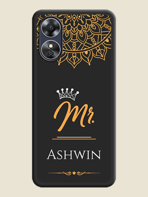 Custom Mr Name with Floral Design  on Personalised Space Black Soft Matte Cases - Oppo A17