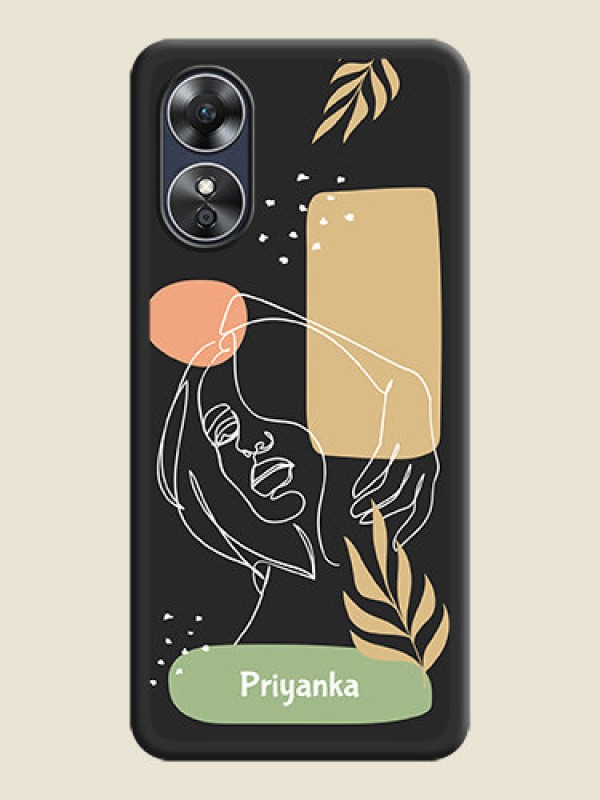 Custom Custom Text With Line Art Of Women & Leaves Design On Space Black Personalized Soft Matte Phone Covers -Oppo A17