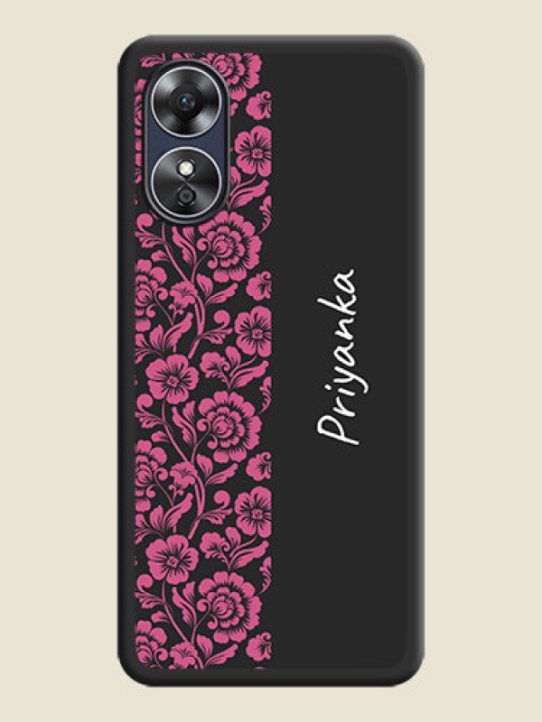 Custom Pink Floral Pattern Design With Custom Text On Space Black Personalized Soft Matte Phone Covers -Oppo A17