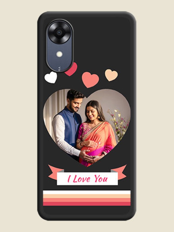 Custom Love Shaped Photo with Colorful Stripes on Personalised Space Black Soft Matte Cases - Oppo A17k