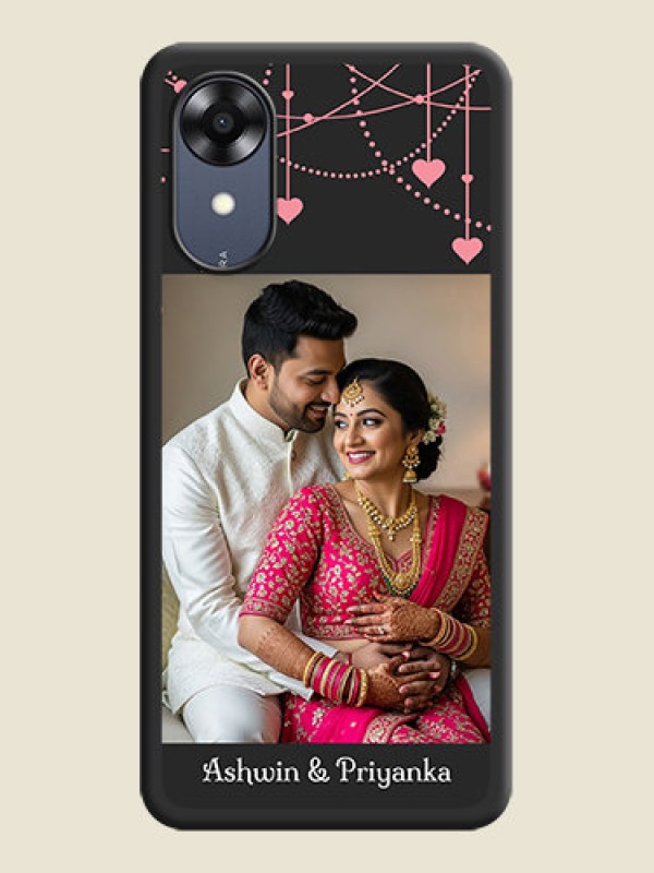 Custom Pink Love Hangings with Text on Space Black Custom Soft Matte Back Cover - Oppo A17k