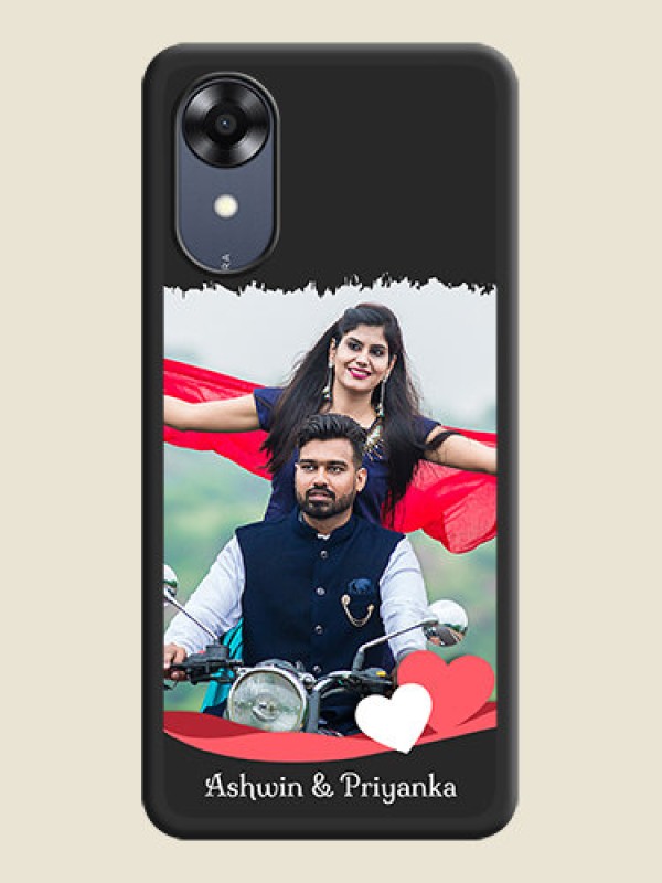 Custom Pin Color Love Shaped Ribbon Design with Text on Space Black Custom Soft Matte Phone Back Cover - Oppo A17k