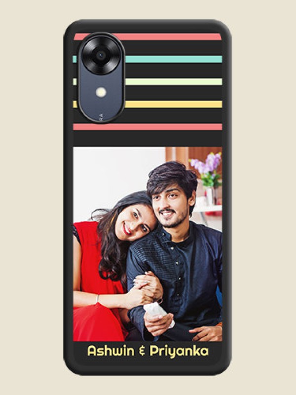 Custom Color Stripes with Photo and Text on Photo on Space Black Soft Matte Mobile Case - Oppo A17k