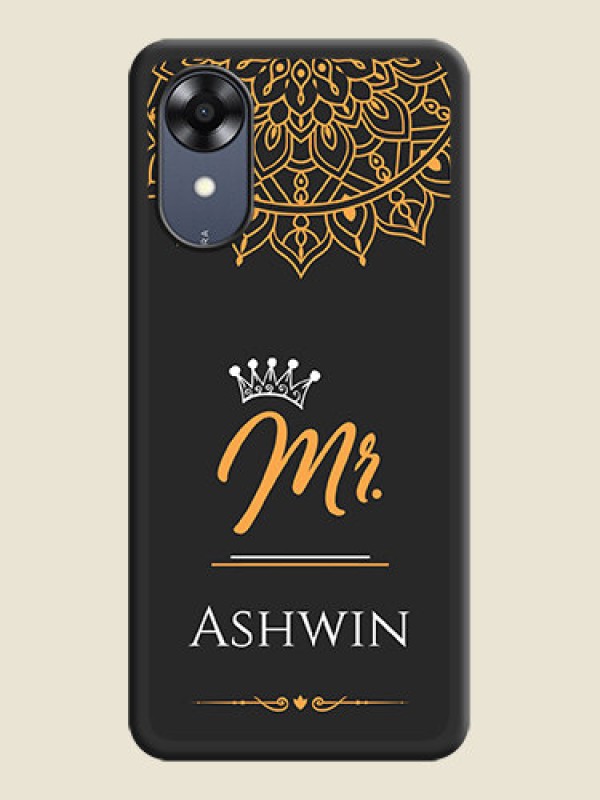 Custom Mr Name with Floral Design  on Personalised Space Black Soft Matte Cases - Oppo A17k