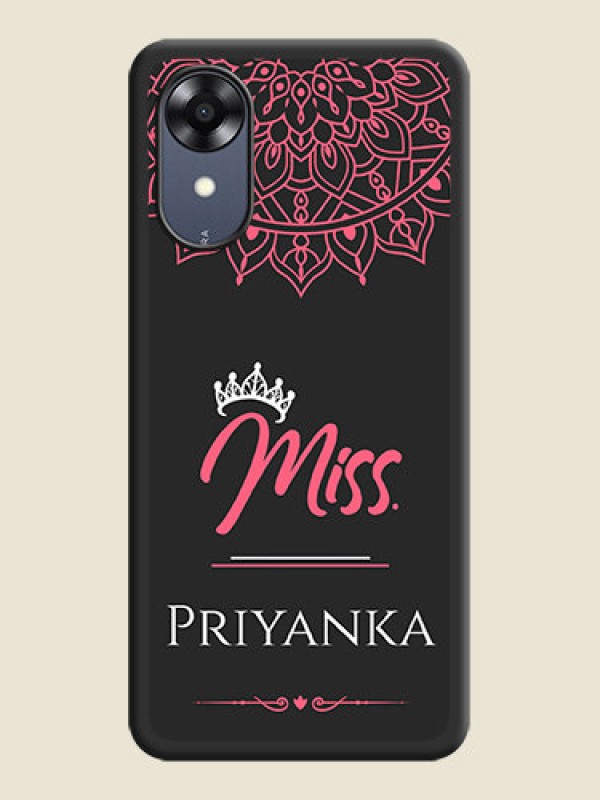 Custom Mrs Name with Floral Design on Space Black Personalized Soft Matte Phone Covers - Oppo A17k