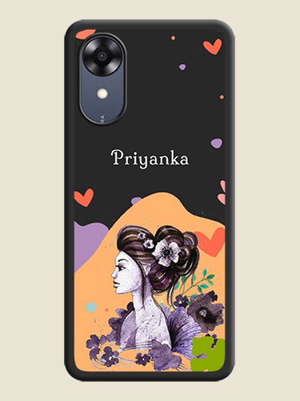 Custom Namecase For Her With Fancy Lady Image On Space Black Personalized Soft Matte Phone Covers -Oppo A17K