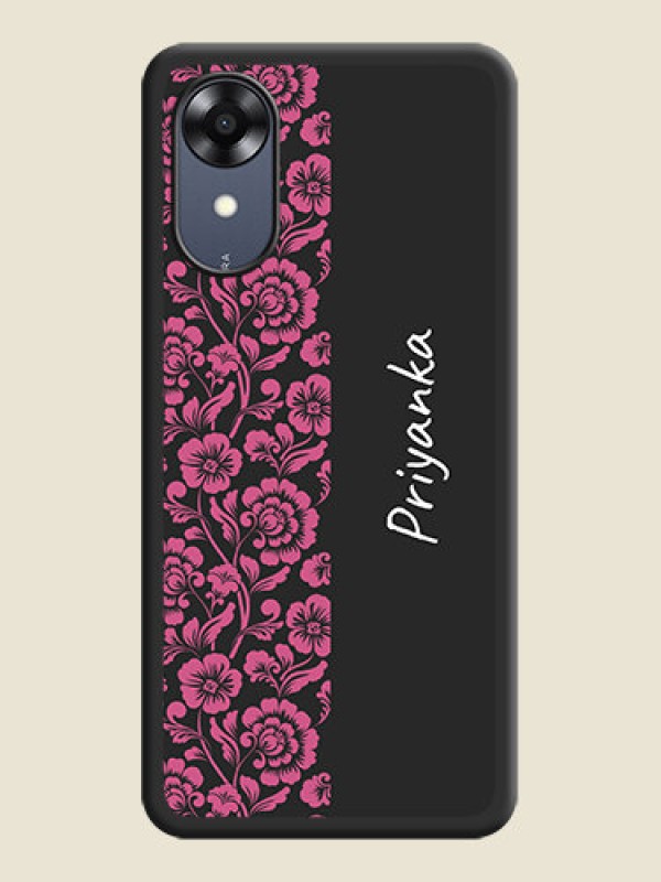 Custom Pink Floral Pattern Design With Custom Text On Space Black Personalized Soft Matte Phone Covers -Oppo A17K