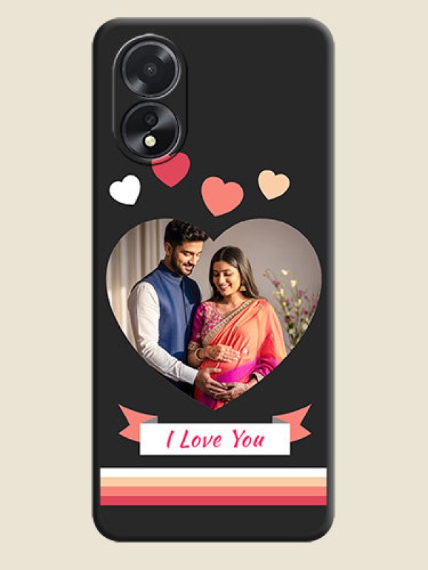 Custom Love Shaped Photo with Colorful Stripes on Personalised Space Black Soft Matte Cases - Oppo A18