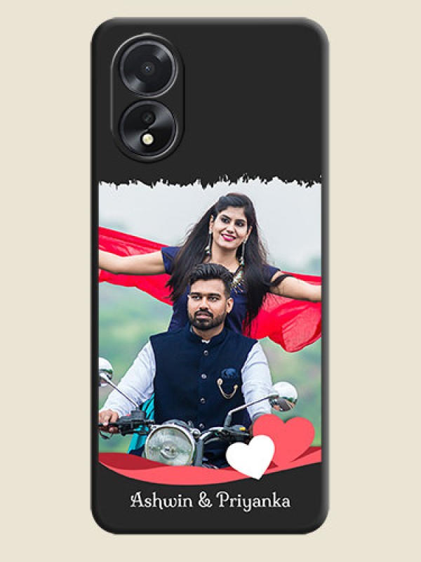 Custom Pink Color Love Shaped Ribbon Design with Text on Space Black Custom Soft Matte Phone Back Cover - Oppo A18