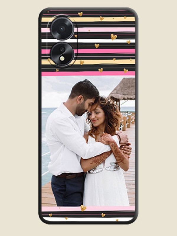 Custom Multicolor Lines and Golden Love Symbols Design - Photo on Space Black Soft Matte Mobile Cover - Oppo A18