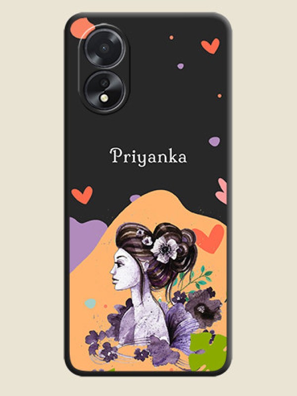 Custom Namecase For Her With Fancy Lady Image On Space Black Personalized Soft Matte Phone Covers - Oppo A18