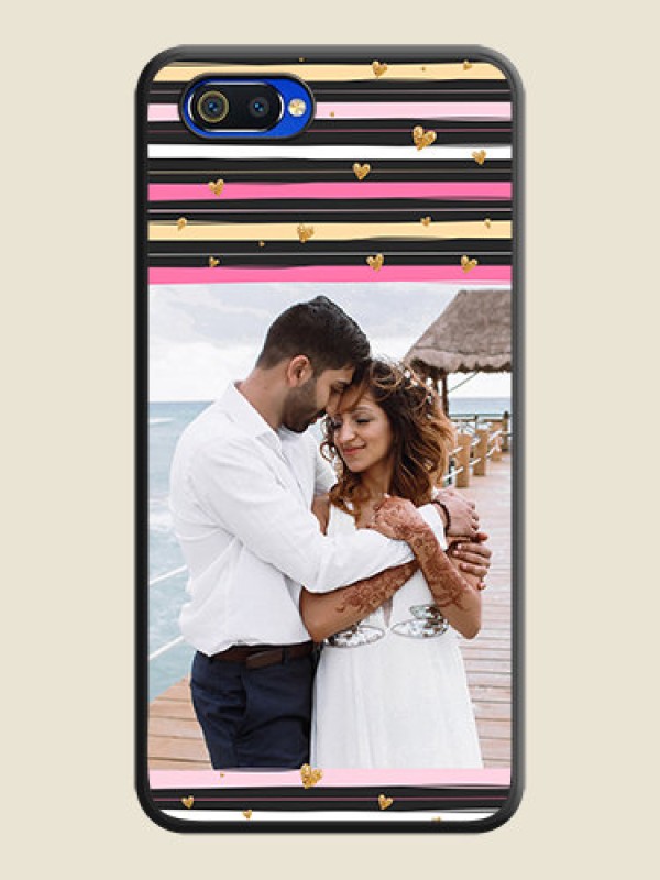 Custom Multicolor Lines and Golden Love Symbols Design on Photo on Space Black Soft Matte Mobile Cover - Oppo A1k