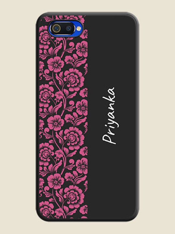 Custom Pink Floral Pattern Design With Custom Text On Space Black Personalized Soft Matte Phone Covers -Oppo A1K