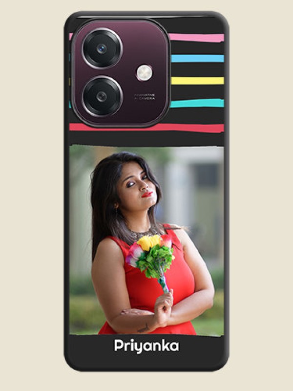 Custom Multicolor Lines with Image On Space Black Custom Soft Matte Mobile Back Cover - Oppo A3 5G