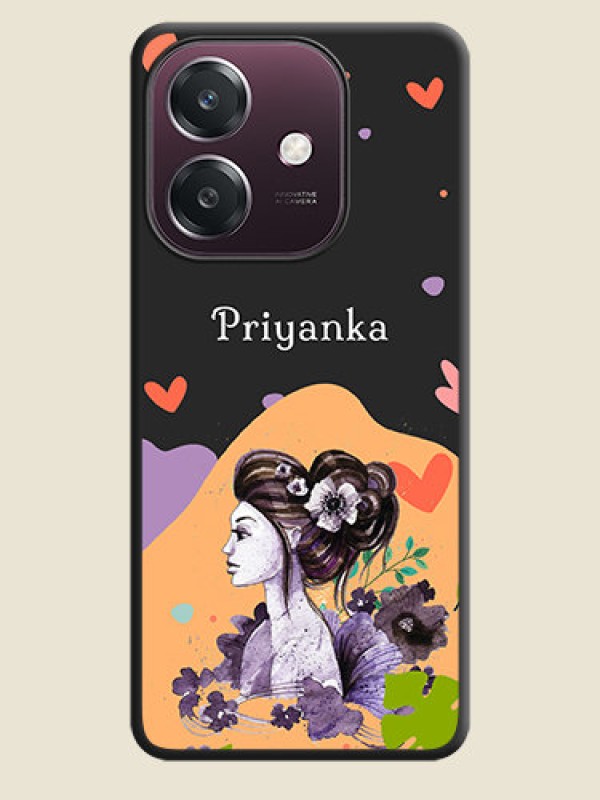 Custom Namecase For Her With Fancy Lady Image On Space Black Custom Soft Matte Mobile Back Cover - Oppo A3 5G