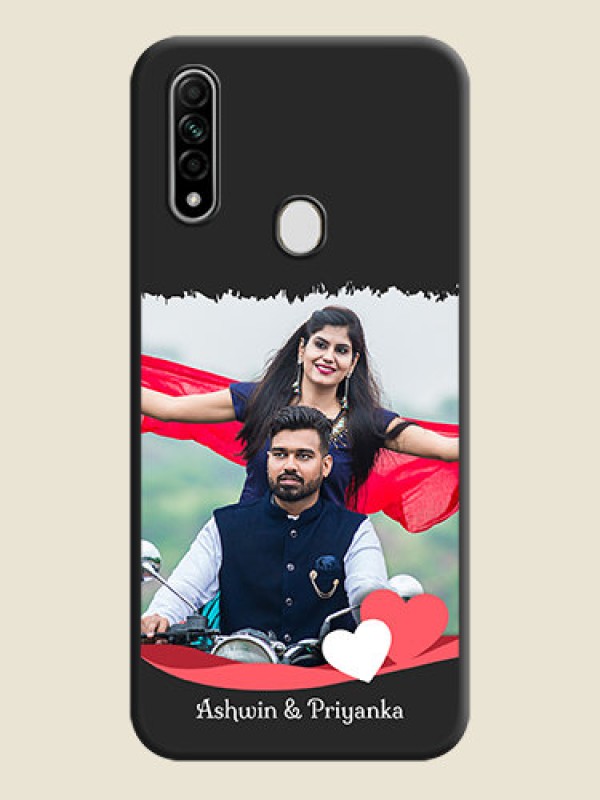 Custom Pink Color Love Shaped Ribbon Design with Text on Space Black Custom Soft Matte Phone Back Cover - Oppo A31